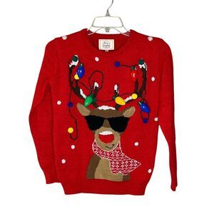 Ugly Christmas Sweater XS Reindeer Real Lights Unisex Holiday